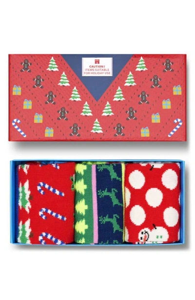 Happy Socks Kids' Assorted 3-pack Holiday Crew Socks Gift Box In Multi