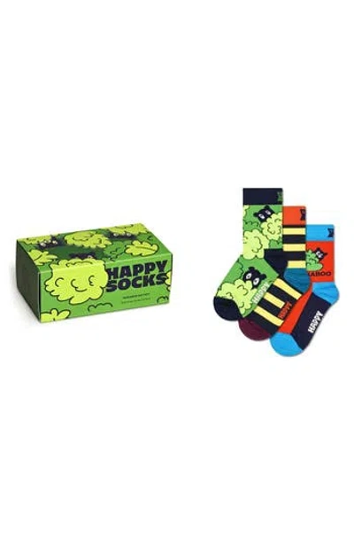 Happy Socks Kids' Peek-a-boo Assorted 3-pack Socks In Navy