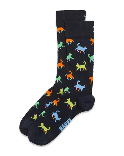 Happy Socks Kitten Love Crew Socks In Black
