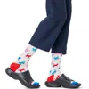 Happy Socks Kitten Love Crew Socks In White