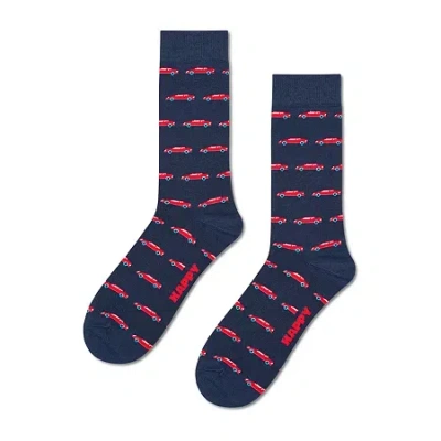 Happy Socks Lite Cars Mens 1 Pair Crew Socks In Blue