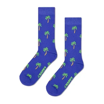 Happy Socks Lite Palm Trees Mens 1 Pair Crew Socks In Blue