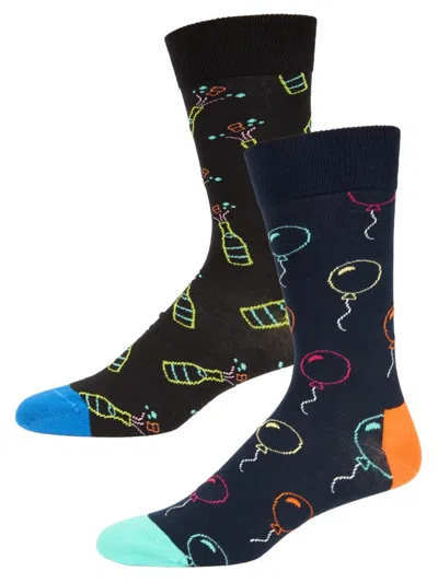 Happy Socks Men's 2-pack Crew Socks In Black