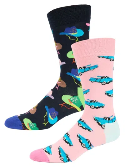 Happy Socks Men's 2-pack Crew Socks In Pink Multi