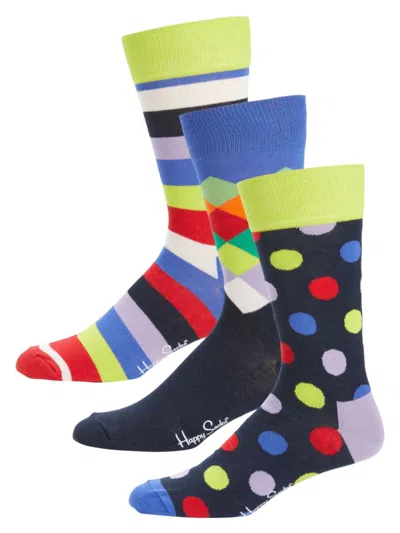 Happy Socks Men's 3-pack Big Dot Assorted Crew Socks In Multi