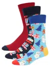 Happy Socks Men's 3-pack Crew Socks In Blue Multi