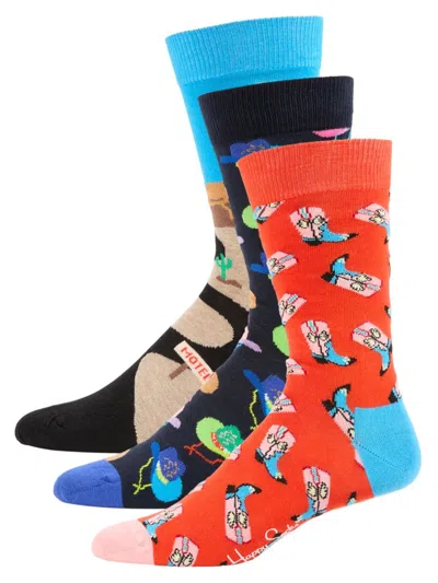 Happy Socks Babies' Men's 3-pack Greetings From No Where Assorted Western Crew Socks Gift Set In Multi