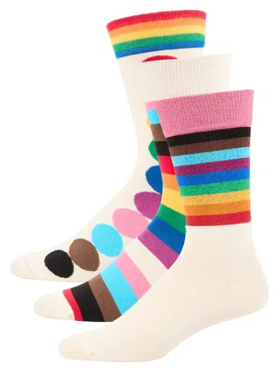 Happy Socks Babies' Men's 3-pack Pride Assorted Crew Socks Gift Set In Multi