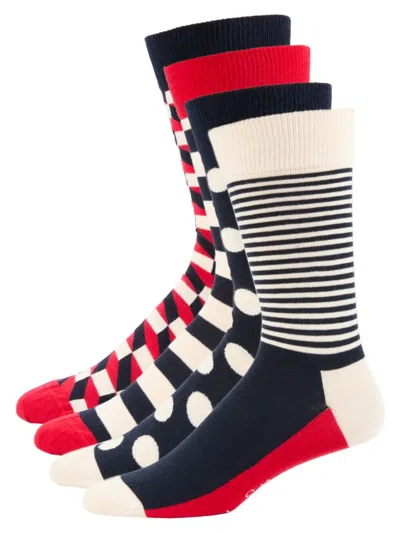 Happy Socks Babies' Men's 4-pack Classic Navy Assorted Sock Gift Set In Red