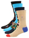 Happy Socks Men's 4-pack Healthy Lifestyle Assorted Crew Socks Gift Set In Black Multi
