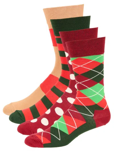 Happy Socks Men's 4-pack Holiday Crew Socks In Red Multi