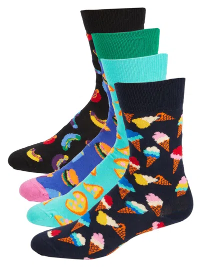 Happy Socks Men's 4-pack Patterned Crew Socks Gift Set In Metallic