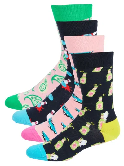 Happy Socks Babies' Men's 4-pack Print Crew Socks In Light Pink