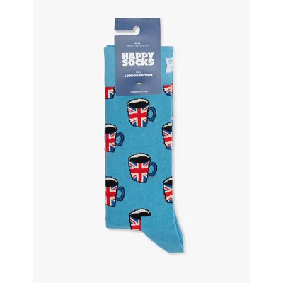 Happy Socks Mens Blue Tea Cotton-blend