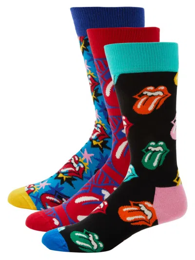 Happy Socks Men's Rolling Stones 3-pack Assorted Crew Socks In Neutral