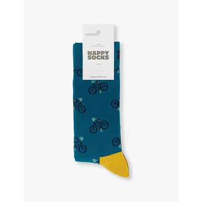 Happy Socks Mens Turquoise Bike Stretch-cotton-blend Socks