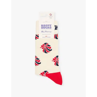 Happy Socks Mens White X Ben Sherman Team Gb Lion Stretch-organic-cotton Blend