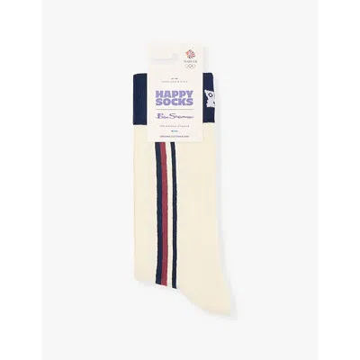 Happy Socks Mens White X Ben Sherman Team Gb Striped Stretch-organic-cotton Blend