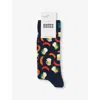 Happy Socks Mens Navy Beer And Sausage Stretch-cotton Blend Socks In Navy