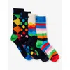 Happy Socks Mens Colourful Cotton-blend Socks Pack Of Four Black In Animal Print
