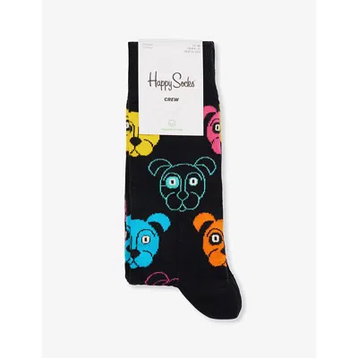 Happy Socks Mens Black Dog Cotton-blend Socks