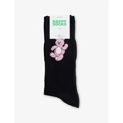 Happy Socks Mens Teddy Bear Crew-length Cotton-blend Socks Black