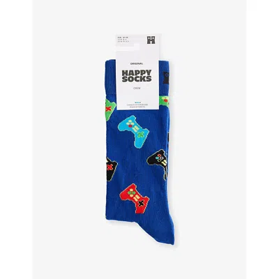 Happy Socks Mens Controller Cotton-blend Crew Socks Blue
