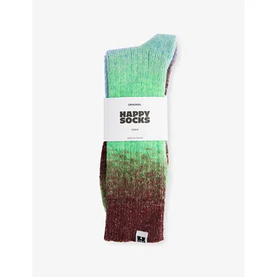 Happy Socks Mens Gradient Crew-length Knitted Socks Blue In Green