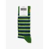 Happy Socks Mens Striped Cotton-blend Crew Socks Dark Green In Green