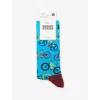 Happy Socks Mens Blue Bike-print Stretch-cotton Bend Socks In Blue