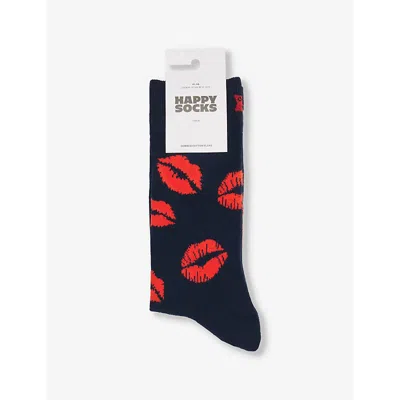 Happy Socks Mens Kisses Cotton-blend Socks Navy