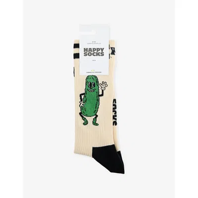Happy Socks Mens White Pickles Stretch Cotton-blend Socks In Neutral