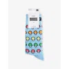 Happy Socks Mens Mushroom Stripe Crew-length Cotton-blend Socks Light Blue In Blue