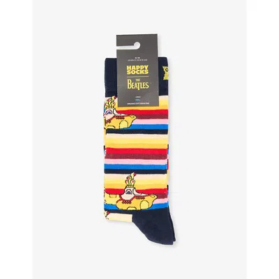 Happy Socks Mens  Beatles All On Board Cotton-blend Socks In Blue