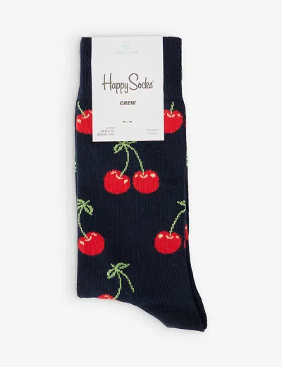 Happy Socks Mens Navy Cherry Stretch Cotton-blend Socks