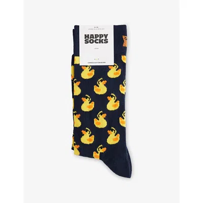 Happy Socks Mens Ducks Cotton-blend Crew Socks Navy In Blue