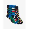 Happy Socks Mens Graphic-patten Ankle-length Stretch Cotton Blend Socks Pack Of Four Navy In Navy