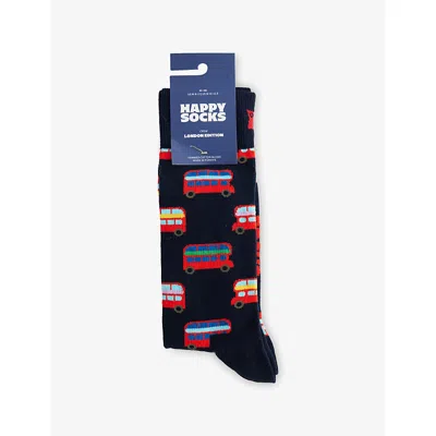Happy Socks Mens London Bus Crew-length Cotton-blend Socks Navy In Blue