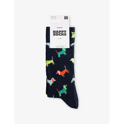 Happy Socks Mens Puppy Love Cotton-blend Crew Socks Navy In Blue