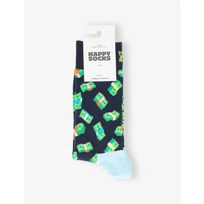 Happy Socks Mens Money Stretch-cotton Blend Socks Navy2 In Blue