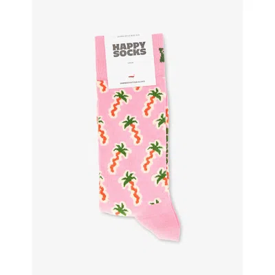 Happy Socks Mens  Palm Tree Cotton-blend Socks In Pink