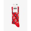 Happy Socks Mens Flowers Cotton-blend Crew Socks Red In Red