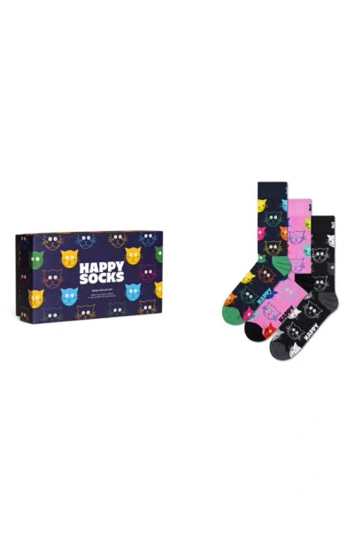 Happy Socks 3-pack Mixed Pets Socks Gift Set In Dark Blue