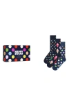 HAPPY SOCKS NAVY ASSORTED 3-PACK CREW SOCKS GIFT BOX