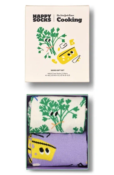 Happy Socks Nyt Cooking Cilantrophile 2-pack Cotton Blend Crew Socks Gift Set In Beige