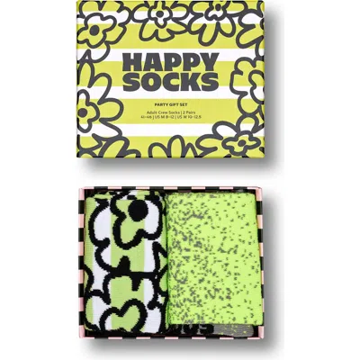 Happy Socks Party Assorted 2-pack Crew Socks Gift Box In Yellow