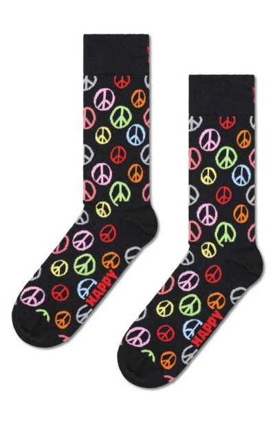 Happy Socks Peace Sign Socks In Black