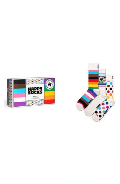 Happy Socks Pride Assorted 3-pack Crew Socks In White Multi