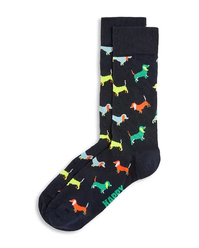Happy Socks Puppy Love Crew Socks In Blue