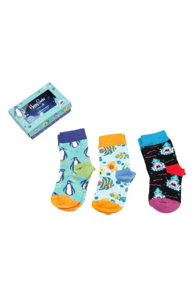 Happy Socks Kids' Sea Life Printed Gift Box Socks In Lt Blue
